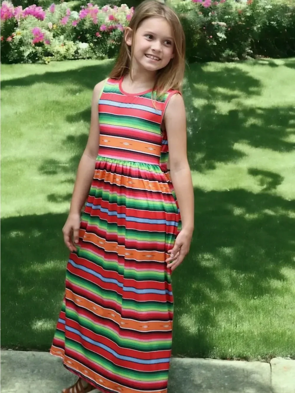 Bright Mulicolor Girls' Striped Maxi Dress NIP